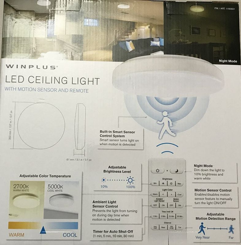 Photo 4 of Winplus LM56123-6 Control & Motion Activated LED Ceiling Light with Remote, White
