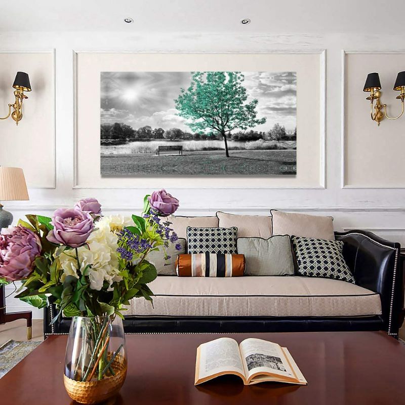 Photo 2 of Canvas Wall Art Bedroom Decor Landscape Green Tree Painting Lager Framed Wall Pictures for Living Room Office Kitchen Artwork Scenery Decorative Parks 20inch*40inch
