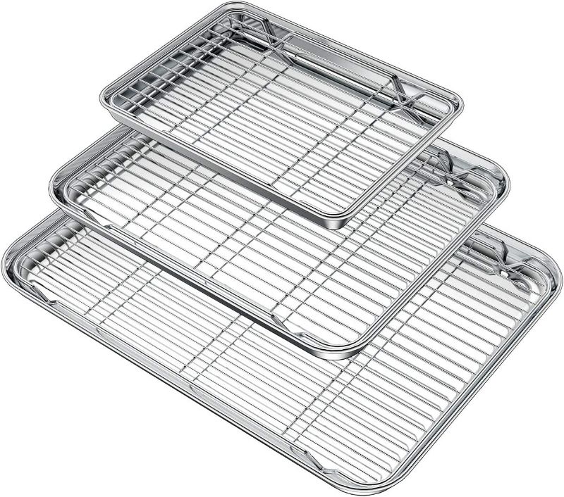 Photo 1 of Wildone Baking Sheet with Rack Set (3 Pans + 3 Racks), Stainless Steel Baking Pan Cookie Sheet with Cooling Rack, Non Toxic & Heavy Duty & Easy Clean
