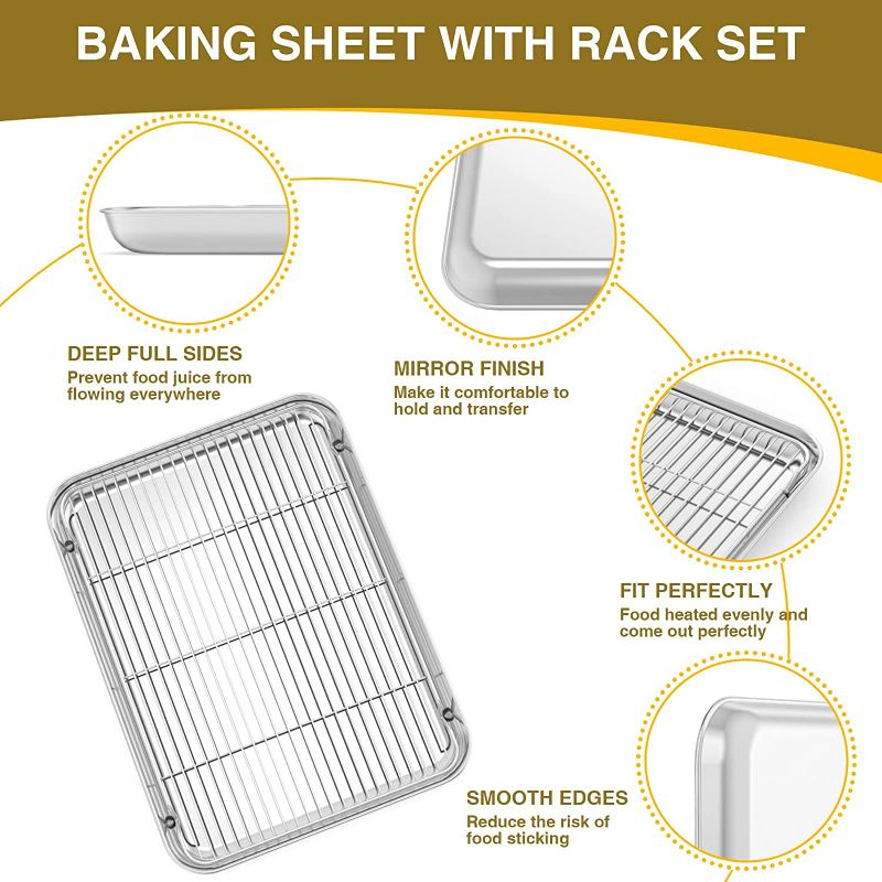 Photo 4 of Wildone Baking Sheet with Rack Set (3 Pans + 3 Racks), Stainless Steel Baking Pan Cookie Sheet with Cooling Rack, Non Toxic & Heavy Duty & Easy Clean
