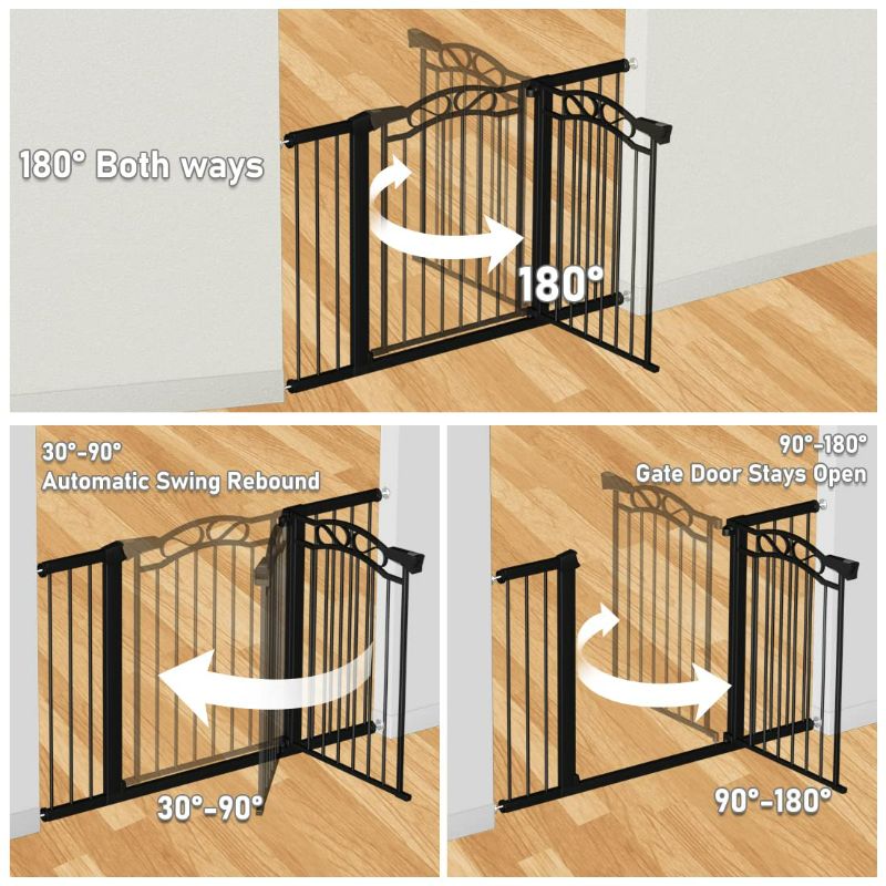 Photo 3 of Extra Wide Baby Gate with Door Black-Large Walk Through Baby Gates for Stairs Pressure Mounted no Drill-Indoor Long Tension Metal Child Pet Safety Gate 76.38"-79.13" Wide
