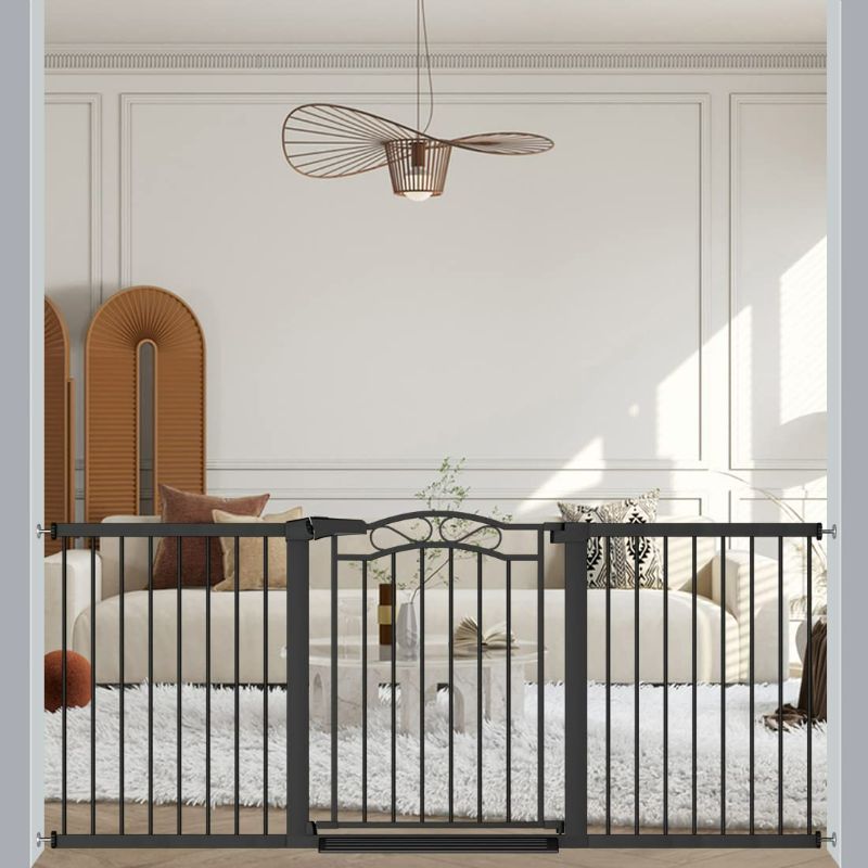 Photo 1 of Extra Wide Baby Gate with Door Black-Large Walk Through Baby Gates for Stairs Pressure Mounted no Drill-Indoor Long Tension Metal Child Pet Safety Gate 76.38"-79.13" Wide
