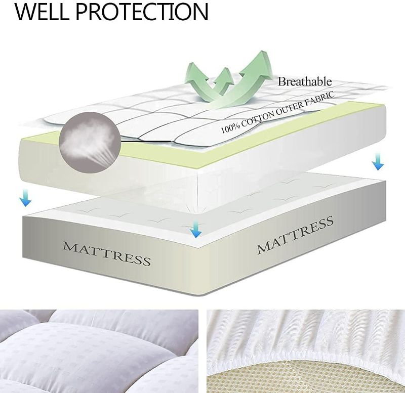 Photo 3 of EASELAND Queen Size Mattress Pad Pillow Top Mattress Cover Quilted Fitted Mattress Protector Cotton Top 8-21" Deep Pocket Cooling Mattress Topper (60x80 Inches, White)
