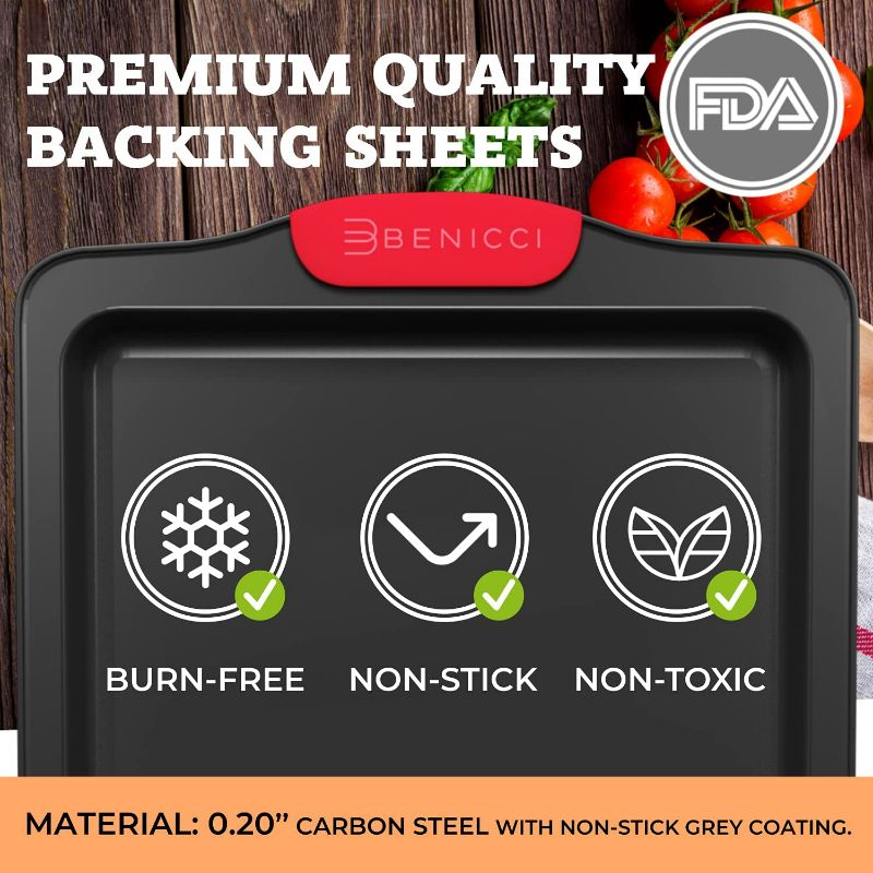 Photo 2 of Premium Non-Stick Baking Sheets Set of 3 - Deluxe BPA Free, Easy to Clean Racks w/ Silicone Handles - Bakeware Pans for Cooking Baking Roasting - Lets You Bake The Perfect Cookie or Pastry Every Time
