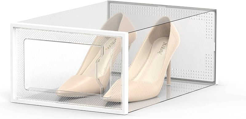 Photo 2 of SEE SPRING 12 Pack Shoe Storage Box, Clear Plastic Stackable Shoe Organizer for Closet, Space Saving Foldable Shoe Sneaker Containers Bins Holders
