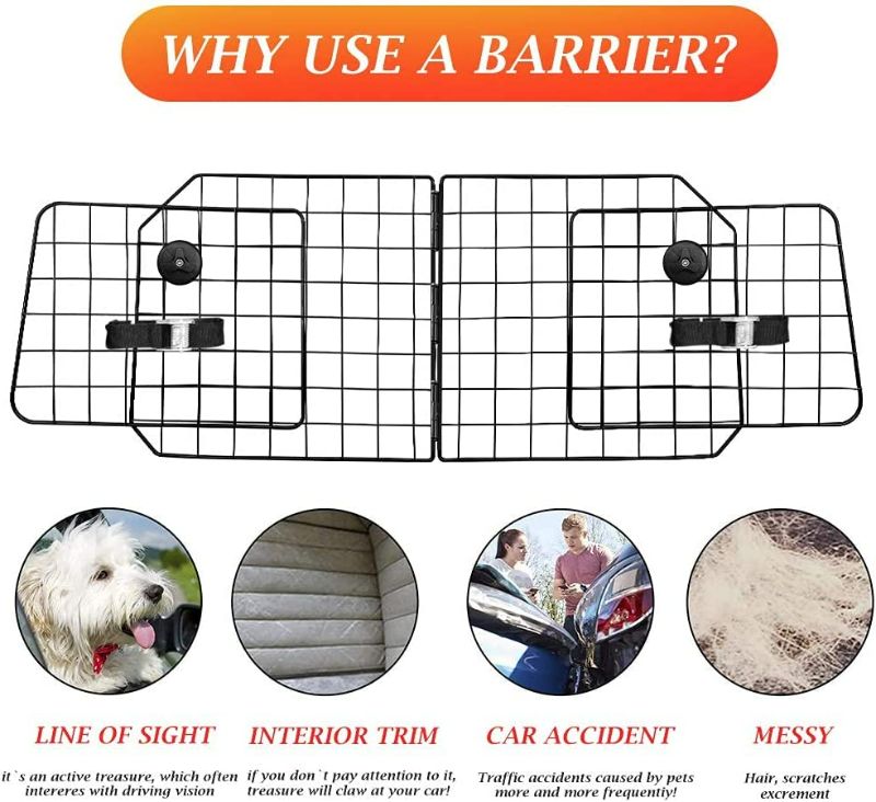 Photo 3 of Urban Deco Dog Car Barriers—Heavy Duty Adjustable Wire Pet Cars Barrier with Front Seat Mesh in Black—Safety Travel Dividers Fence for Vehicles, SUV, Cars.
