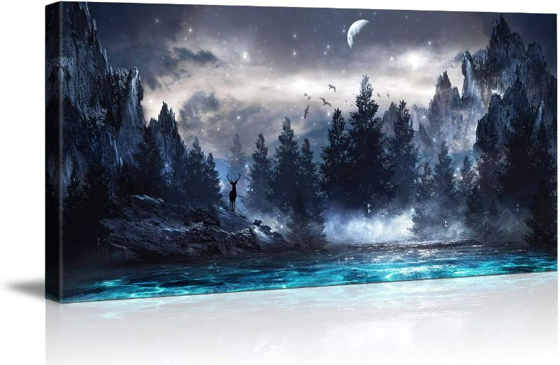 Photo 1 of Canvas Wall Art Bathroom Decor Bedroom Landscape deer Painting Outer Space Starlight Canvas Prints Star Sky Pictures Astronomy Artwork Bathroom Wall Décor Scenery Contemporary Decorative 20"x40"
