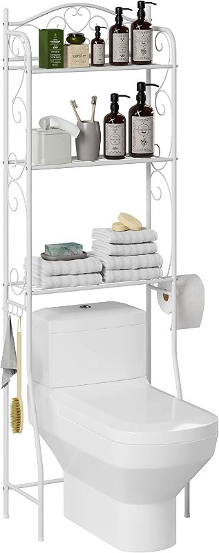 Photo 1 of Function Home Over The Toilet Storage Rack, Bathroom Space Saver 3-Tier, Freestanding Shelves for Bath Essentials, Planters, Linens in White
