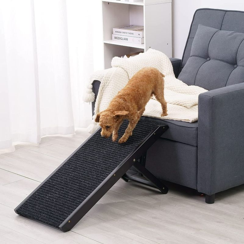 Photo 1 of SweetBin 18" Tall Adjustable Pet Ramp - Small Dog Use Only - Wooden Folding Portable Dog & Cat Ramp Perfect for Couch or Bed with Non Slip Carpet Surface - 4 Levels Height Adjustable Up to 90Lbs
