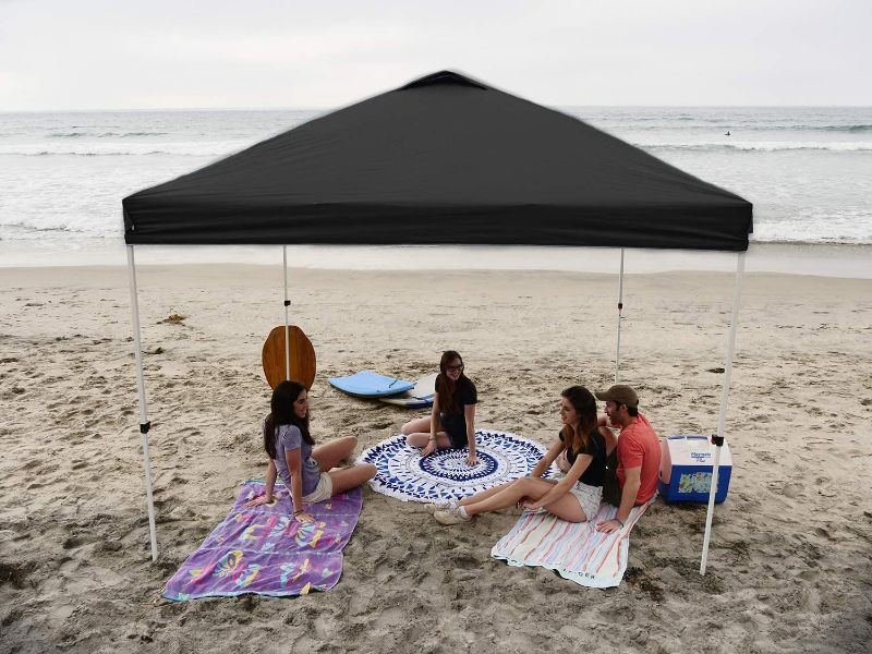 Photo 3 of CROWN SHADES 10x10 Pop up Canopy Outside Canopy, Patented One Push Tent Canopy with Wheeled Carry Bag, Bonus 8 Stakes and 4 Ropes, Black
