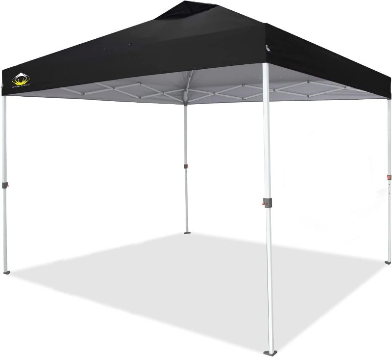 Photo 1 of CROWN SHADES 10x10 Pop up Canopy Outside Canopy, Patented One Push Tent Canopy with Wheeled Carry Bag, Bonus 8 Stakes and 4 Ropes, Black
