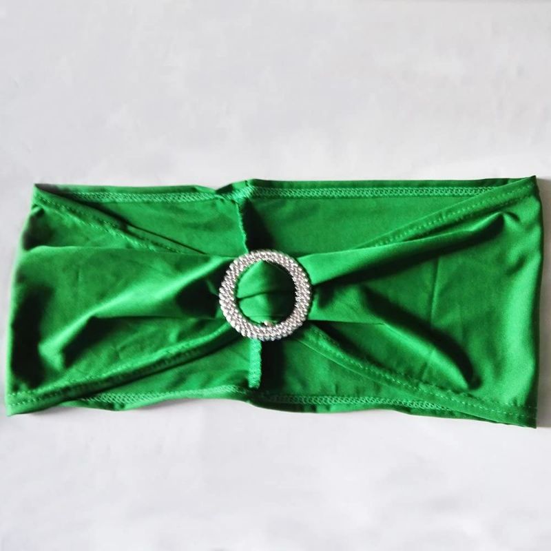Photo 3 of  Spandex Chair Sashes Bows Elastic Chair Bands with Buckle Slider Sashes Bows for Wedding Decorations (Dark Green)

