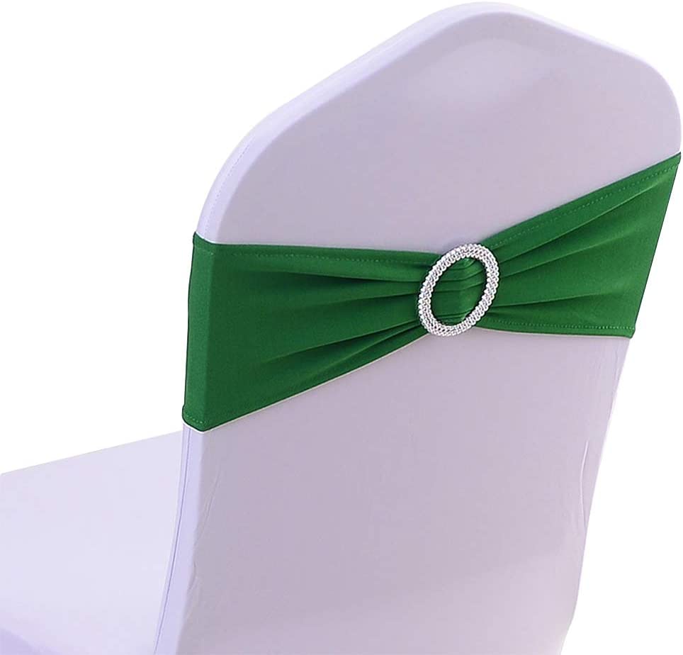 Photo 1 of  Spandex Chair Sashes Bows Elastic Chair Bands with Buckle Slider Sashes Bows for Wedding Decorations (Dark Green)
