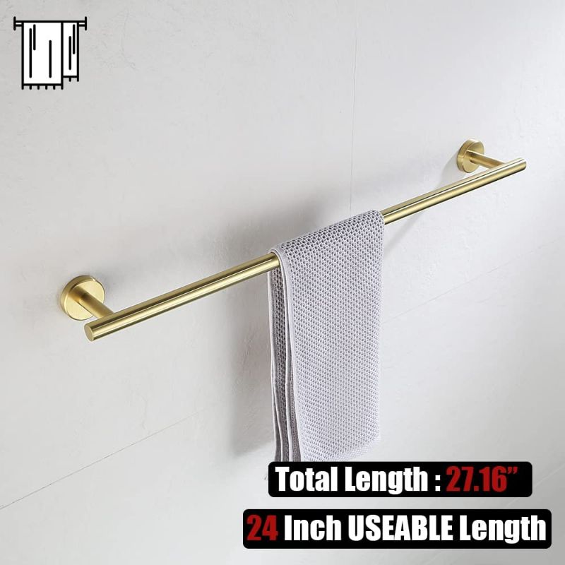 Photo 2 of JQK Bath Towel Bar, 24 Inch Brushed Light Gold Towel Rack Bathroom, 304 Stainless Steel Thicken 0.8mm Towel Holder Wall Mount, Total Length 27 Inch, TB110L24-BG
