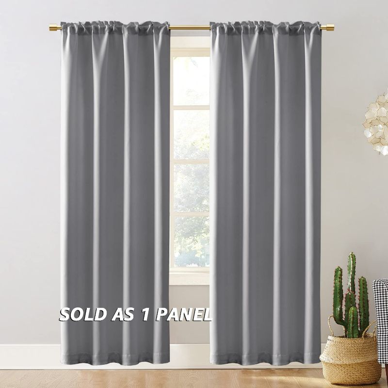 Photo 2 of Temporary Portable Blackout Curtains 80 Inch Length for Sidelight Door Window,Rod Pocket Single Panel Insulating Privacy Soundproof Bifold Doors for Sliding Glass Closet Doorway Entrance Hallway,Grey
