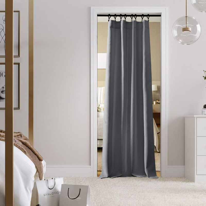 Photo 1 of Temporary Portable Blackout Curtains 80 Inch Length for Sidelight Door Window,Rod Pocket Single Panel Insulating Privacy Soundproof Bifold Doors for Sliding Glass Closet Doorway Entrance Hallway,Grey
