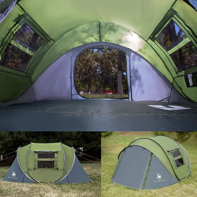 Photo 3 of HUI LINGYANG Easy Pop Up Tent,9.5’X6.6’X52'',Waterproof, Automatic Setup,2 Doors-Instant Family Tents for Camping, Hiking & Traveling