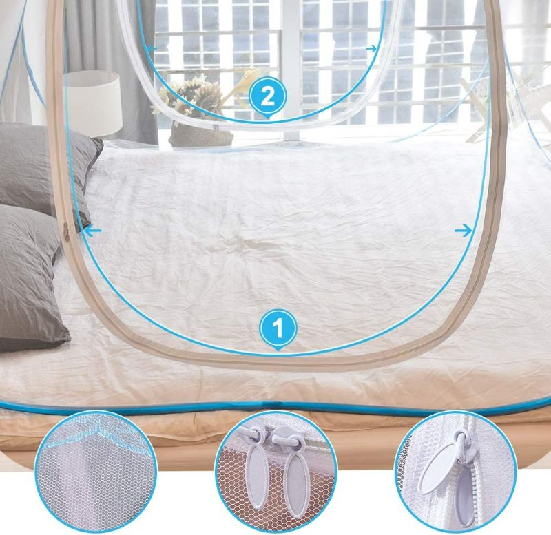 Photo 3 of Mosquito Net Pop Up with Net Bottom Ultra Large Bed Canopy Tent Portable with 2 Entries Folding Design Bed Netting for Bedroom, Camping, 79 x71x59 inch