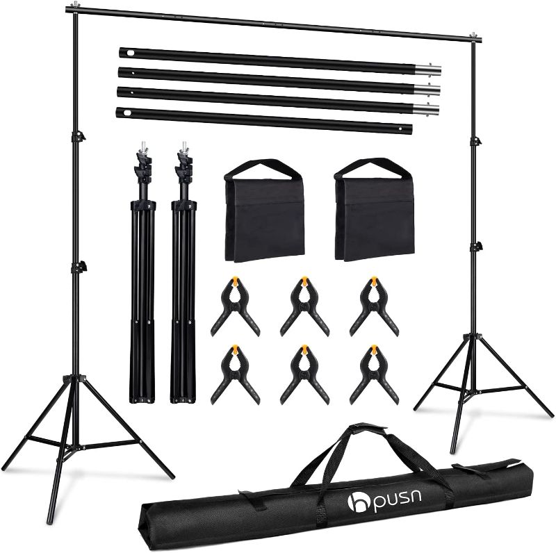 Photo 1 of HPUSN Backdrop Stand - 10ft x 7ft Adjustable Photoshoot Backdrop - Photo Backdrop Stand for Parties - Backdrop Includes Travel Bag, Sand Bags, Clamps - Photo Video Studio