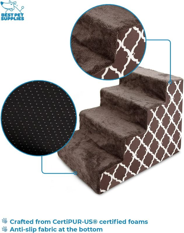 Photo 2 of Best Pet Supplies Foam Pet Steps for Small Dogs and Cats, Portable Ramp Stairs for Couch, Sofa, and High Bed Climbing, Non-Slip Balanced Indoor Step Support, Paw Safe - Brown Lattice Print, 4-Step