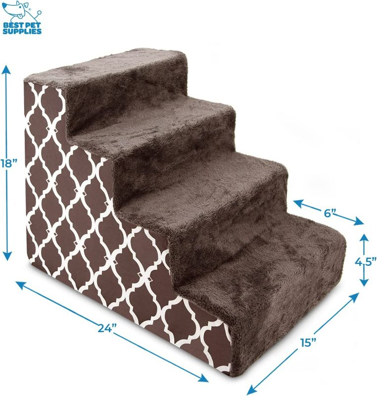 Photo 3 of Best Pet Supplies Foam Pet Steps for Small Dogs and Cats, Portable Ramp Stairs for Couch, Sofa, and High Bed Climbing, Non-Slip Balanced Indoor Step Support, Paw Safe - Brown Lattice Print, 4-Step