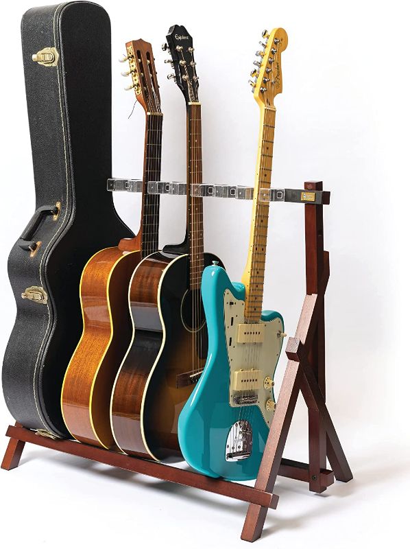 Photo 1 of Rhythm & Timbre - Wood Guitar Rack and Guitar Case Stand for Multiple Guitars | Multiple Guitar Stand or Display Rack for Guitars | Acoustic Guitar Stand or Electric Guitar Stand | 5 Guitar Stand