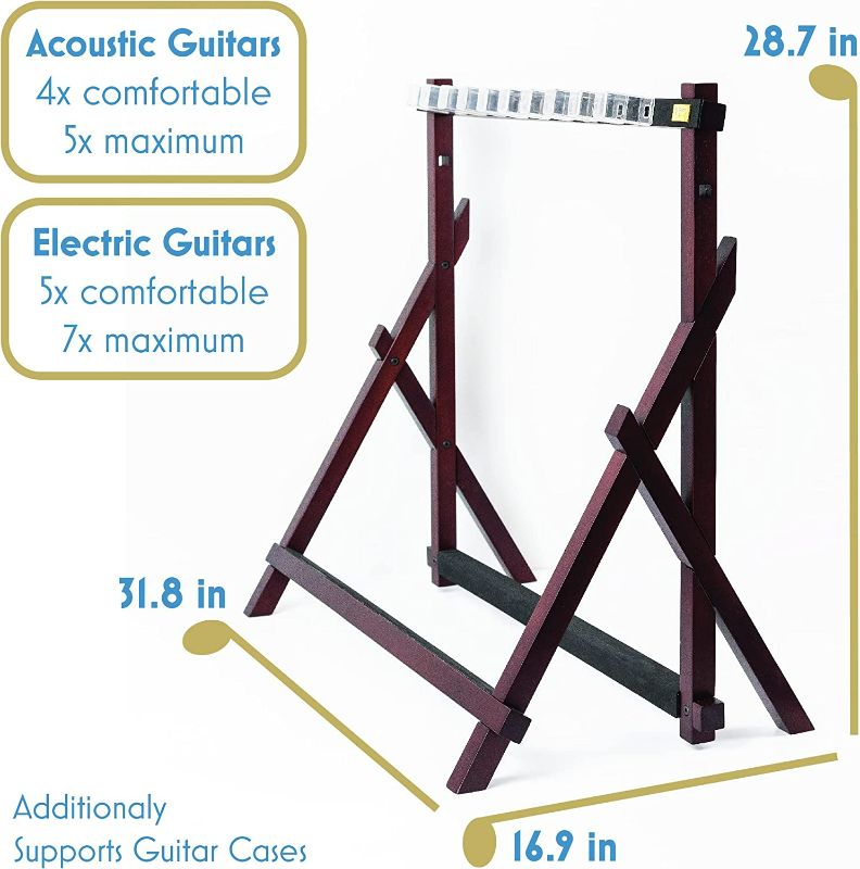 Photo 2 of Rhythm & Timbre - Wood Guitar Rack and Guitar Case Stand for Multiple Guitars | Multiple Guitar Stand or Display Rack for Guitars | Acoustic Guitar Stand or Electric Guitar Stand | 5 Guitar Stand