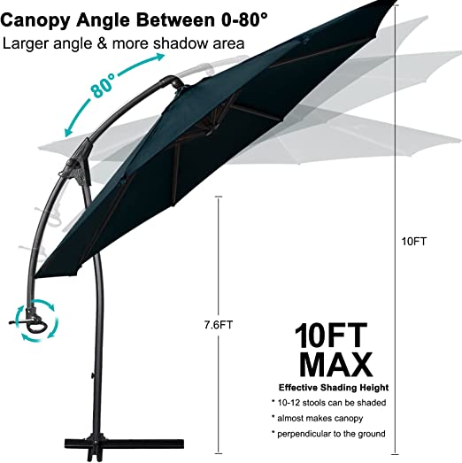 Photo 4 of RUNBOW Cantilever Patio Umbrellas, 10FT Patio Umbrella 5 Layer Waterproof Oxford Durable Aluminum Offset Outdoor Patio Umbrella for Outside Porch Pool Market Garden