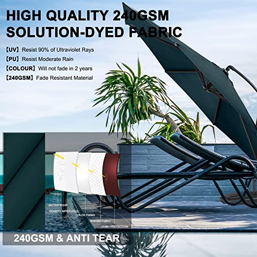 Photo 2 of RUNBOW Cantilever Patio Umbrellas, 10FT Patio Umbrella 5 Layer Waterproof Oxford Durable Aluminum Offset Outdoor Patio Umbrella for Outside Porch Pool Market Garden