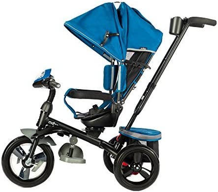 Photo 1 of Evezo 302A 4-in-1 Parent Push Tricycle for Kids, Stroller Trike Convertible, Swivel Seat, Reclining Seat, 5-Point Safety Harness, Full Canopy, LED Headlight, Storage Bin (Ocean Blue)
