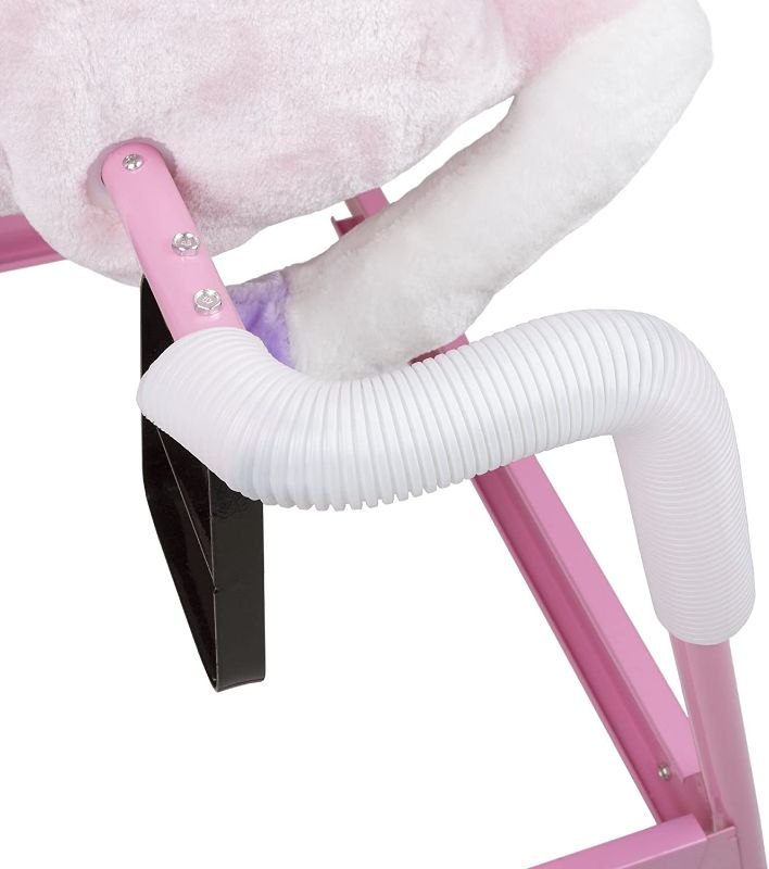 Photo 2 of Spring Rocking Horse Plush Ride on Toy with Adjustable Foot Stirrups and Sounds for Toddlers to 5 Years Old by Happy Trails - Pink