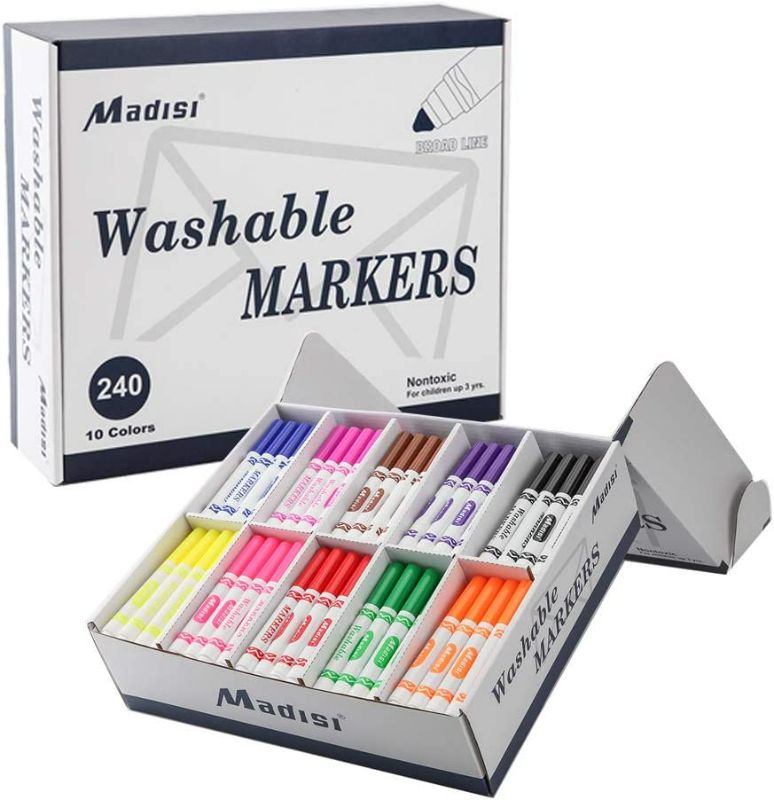 Photo 1 of Madisi Washable Markers, Broad Line Markers, Assorted Colors, Classroom Bulk Pack, 240 Count