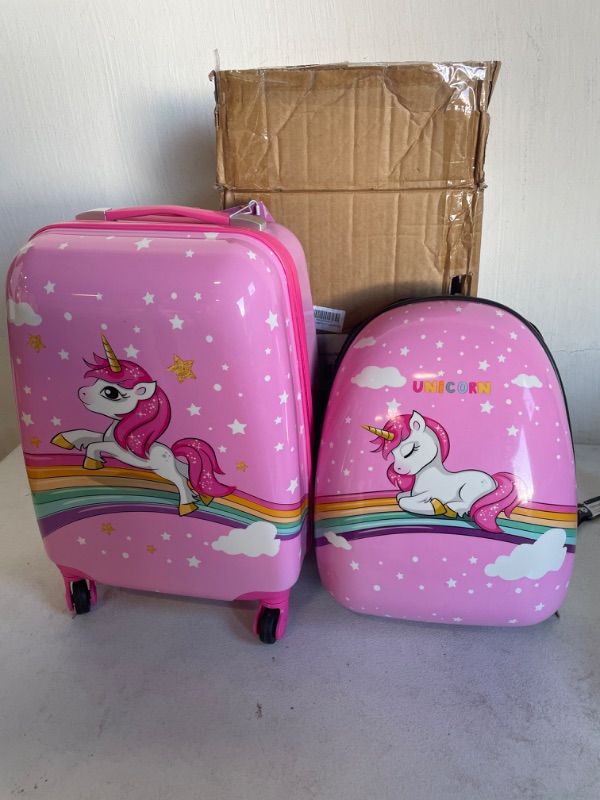 Photo 5 of emissary Kids Luggage With Wheels For Girls - 18” Unicorn Kids Suitcase With 14” Backpack - Kids Suitcases For Girls - Hard-Sided Rolling Kids Suitcase - Kids Carry On Luggage With Wheels
