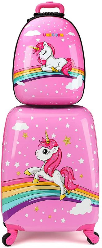 Photo 1 of emissary Kids Luggage With Wheels For Girls - 18” Unicorn Kids Suitcase With 14” Backpack - Kids Suitcases For Girls - Hard-Sided Rolling Kids Suitcase - Kids Carry On Luggage With Wheels
