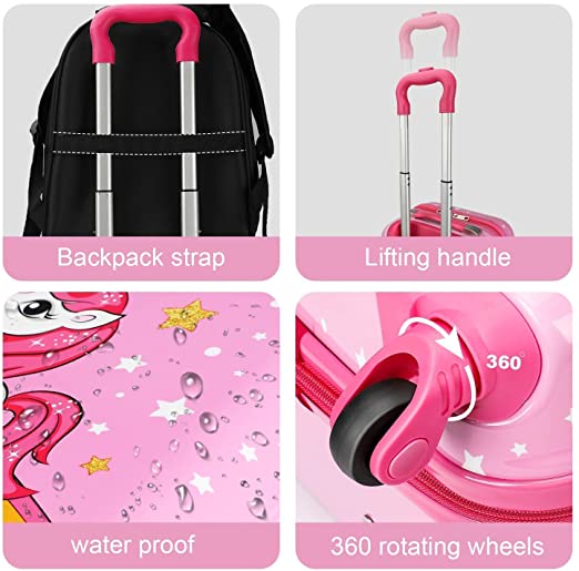 Photo 3 of emissary Kids Luggage With Wheels For Girls - 18” Unicorn Kids Suitcase With 14” Backpack - Kids Suitcases For Girls - Hard-Sided Rolling Kids Suitcase - Kids Carry On Luggage With Wheels

