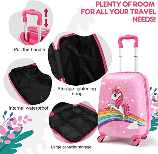 Photo 4 of emissary Kids Luggage With Wheels For Girls - 18” Unicorn Kids Suitcase With 14” Backpack - Kids Suitcases For Girls - Hard-Sided Rolling Kids Suitcase - Kids Carry On Luggage With Wheels
