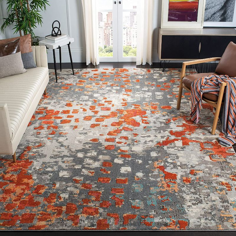 Photo 1 of  Monaco Collection 10' x 14' Grey/Orange MNC225H Boho Chic Abstract Watercolor Non-Shedding Living Room Bedroom Dining Home Office Area Rug
