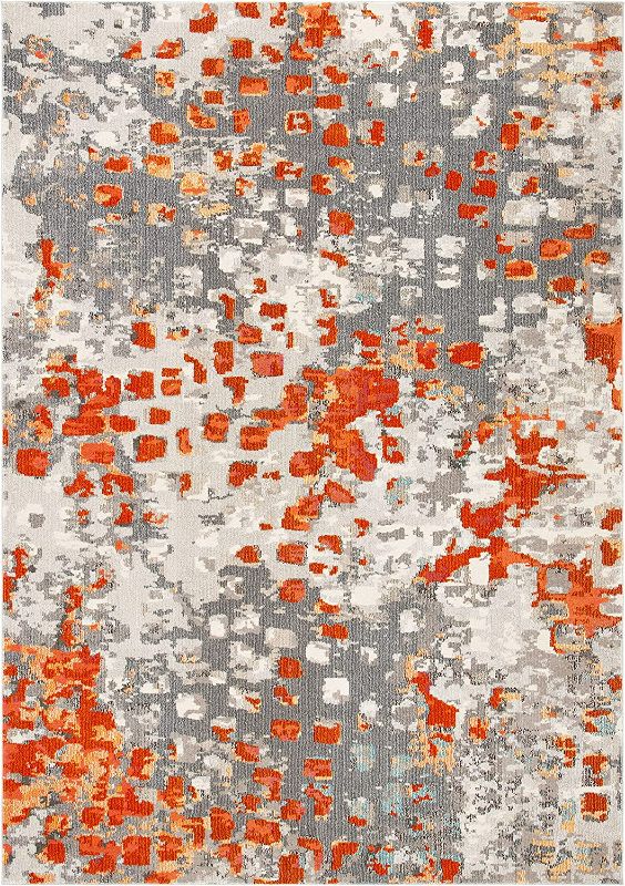 Photo 2 of  Monaco Collection 10' x 14' Grey/Orange MNC225H Boho Chic Abstract Watercolor Non-Shedding Living Room Bedroom Dining Home Office Area Rug