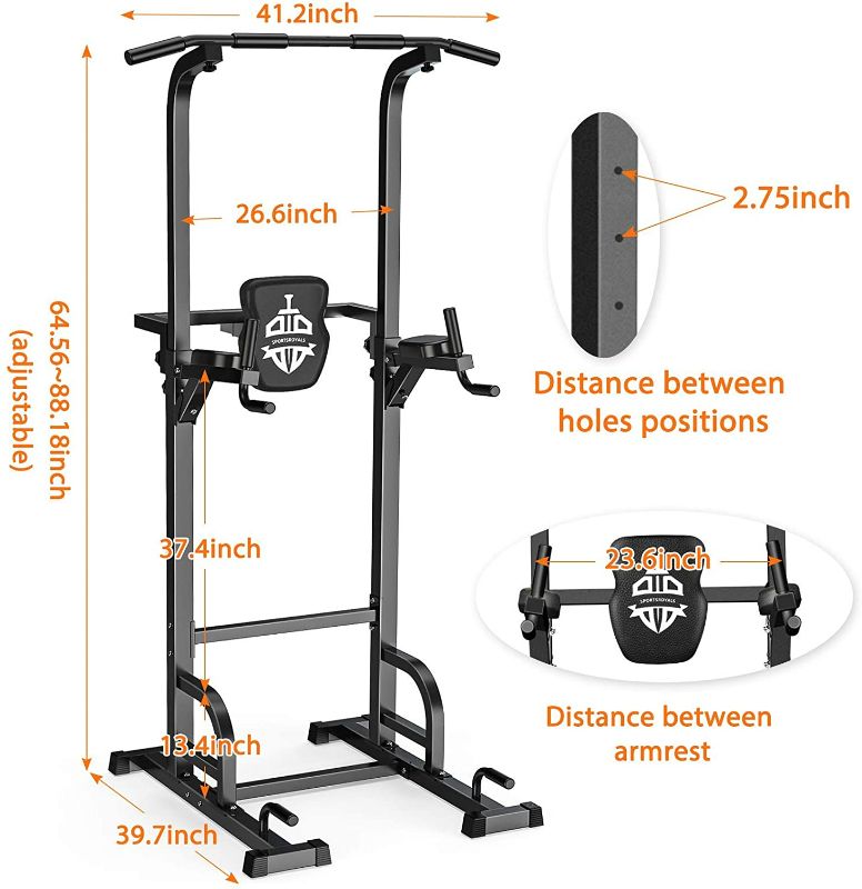 Photo 2 of Sportsroyals Power Tower Dip Station Pull Up Bar for Home Gym Strength Training Workout Equipment, 400LBS.
