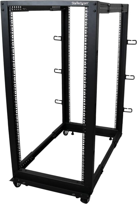 Photo 1 of 25U Open Frame Server Rack - 4 Post Adjustable Depth (22" to 40") Network Equipment Rack w/ Casters/ Levelers/ Cable
