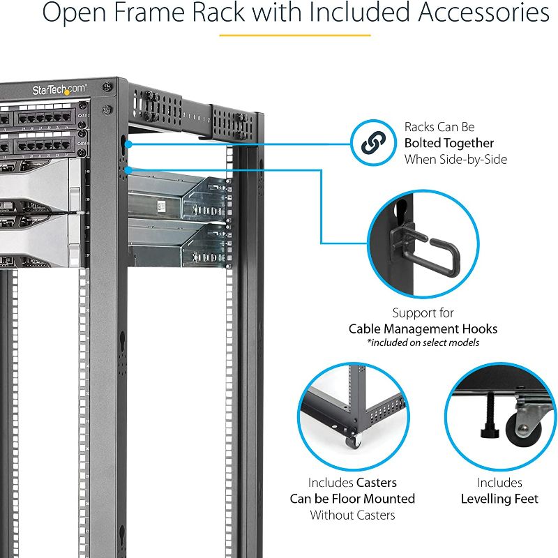 Photo 4 of 25U Open Frame Server Rack - 4 Post Adjustable Depth (22" to 40") Network Equipment Rack w/ Casters/ Levelers/ Cable