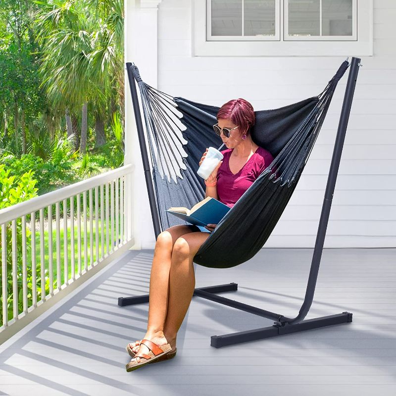 Photo 1 of SUNCREAT 2-in-1 Convertible Hammock Chair with Stand Included, Outdoor Hammock Swing Chair with Stand, Patent Pending, Blue Stripe
