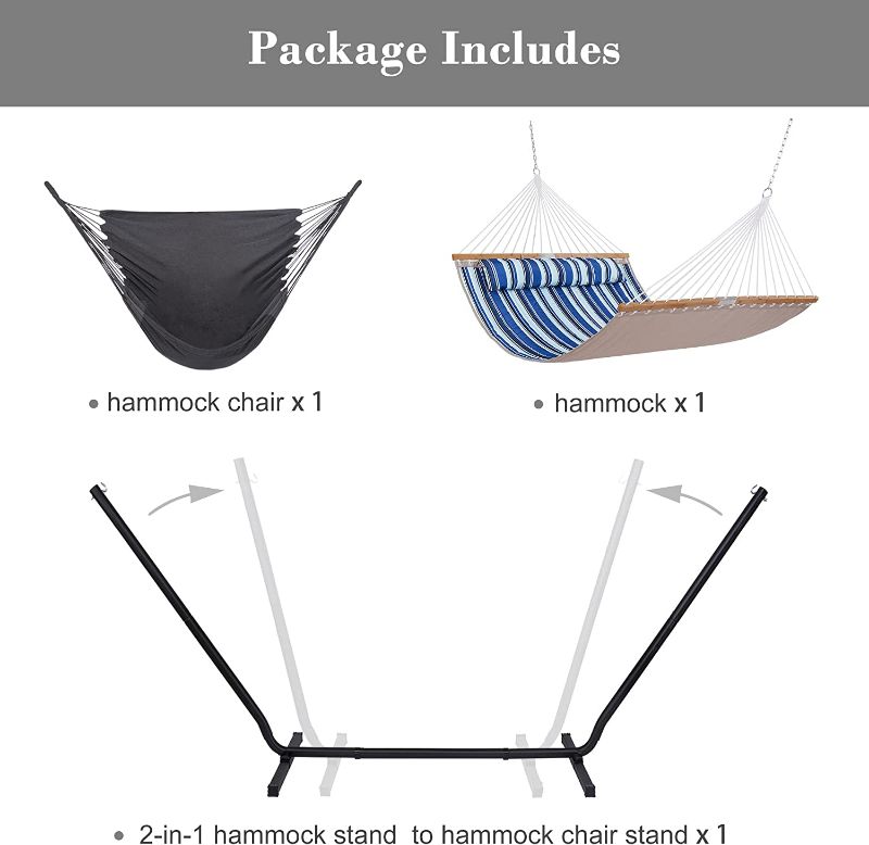 Photo 3 of SUNCREAT 2-in-1 Convertible Hammock Chair with Stand Included, Outdoor Hammock Swing Chair with Stand, Patent Pending, Blue Stripe
