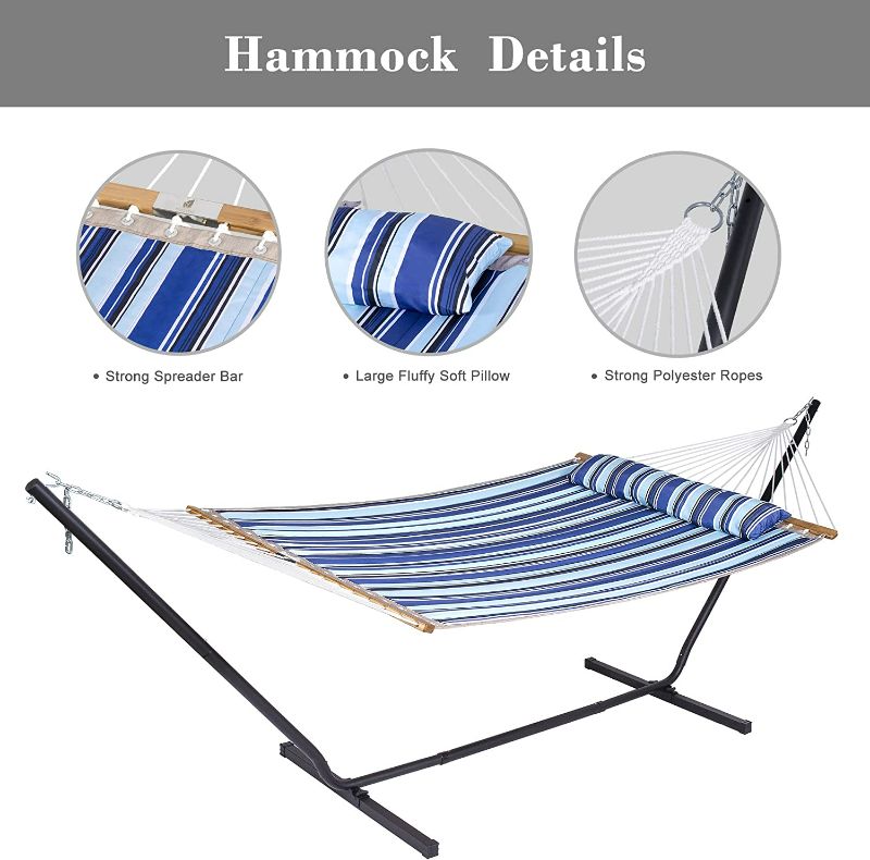 Photo 4 of SUNCREAT 2-in-1 Convertible Hammock Chair with Stand Included, Outdoor Hammock Swing Chair with Stand, Patent Pending, Blue Stripe
