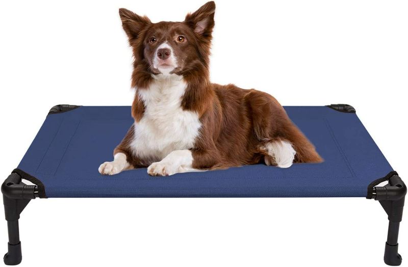 Photo 1 of Veehoo Cooling Elevated Dog Bed, Portable Raised Pet Cot with Washable & Breathable Mesh, No-Slip Rubber Feet for Indoor & Outdoor Use, Medium, Blue
