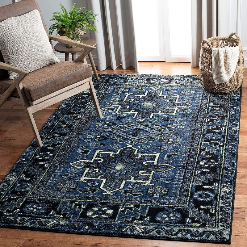 Photo 1 of SAFAVIEH Vintage Hamadan Collection 10'6" x 14' Light Blue/Black VTH211N Oriental Traditional Persian Non-Shedding Living Room Bedroom Area Rug
