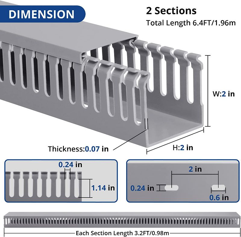 Photo 2 of ZhiYo 2x2in Server Rack Cable Management, 6.4FT Cable Duct Cable Raceway Kit, Electrically Safe PVC for Network Cable Management, Open Slot Wire Raceway for Computer Under Desk, Wire Duct 2 x L3.2FT
