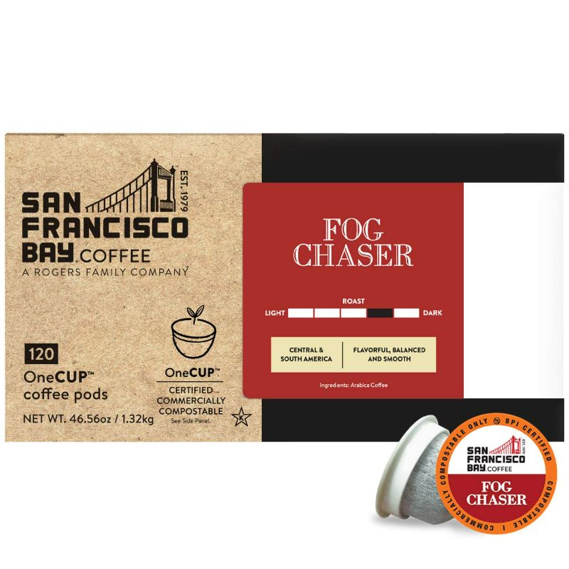 Photo 4 of San Francisco Bay Coffee OneCUP Fog Chaser 120 Ct Medium Dark Roast Compostable Coffee Pods, K Cup Compatible including Keurig 2.0
