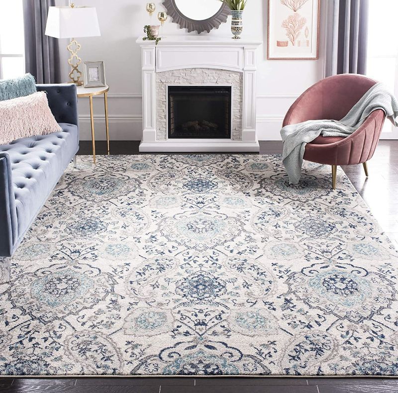 Photo 1 of SAFAVIEH Madison Collection 6'7" x 9'2" Cream / Light Grey MAD600C Boho Chic Glam Paisley Non-Shedding Living Room Bedroom Dining Home Office Area Rug
