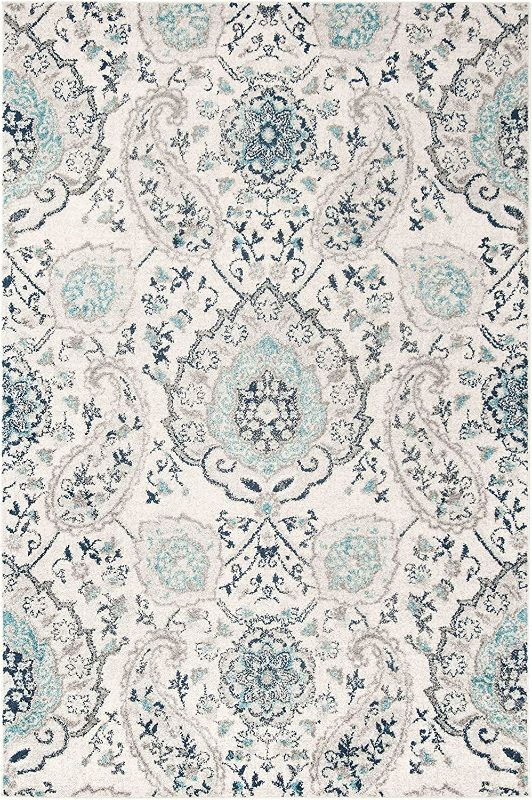 Photo 2 of SAFAVIEH Madison Collection 6'7" x 9'2" Cream / Light Grey MAD600C Boho Chic Glam Paisley Non-Shedding Living Room Bedroom Dining Home Office Area Rug
